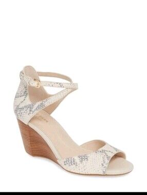 Cole Haan Sadie Wedge Cream Snake-Print Cork Wedge Sandals Size 7.5